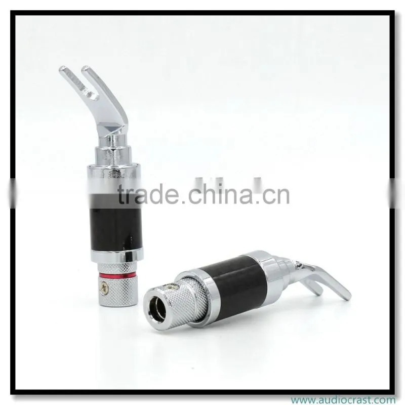 OEM Copper Rhodium Plated Carbon Fiber Speaker Cable Spade Terminal Connector Plug