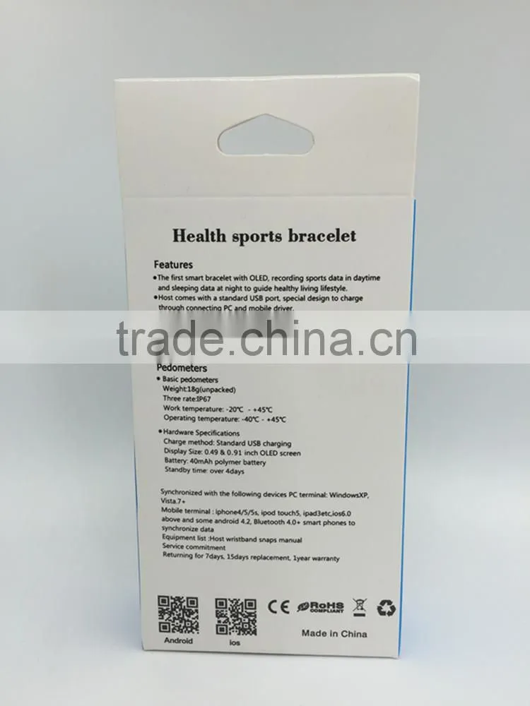 2015 New Fashion Health Assistant Waterproof Bluetooth Wristband Good Quality Customized FitnessTracker Pedometer Wristband