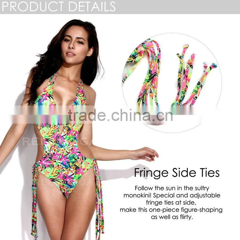 RELLECIGA 2016 Jungle Pattern One-piece Swimsuit with a Trio of Straps at Center Front Opening