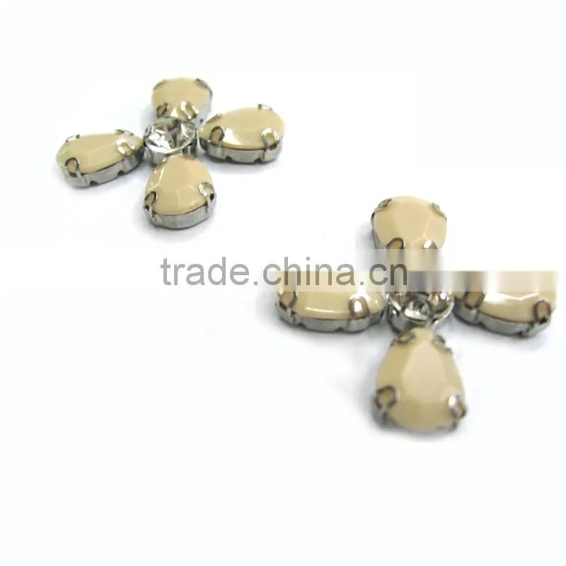 floral chunky stone woman sweater emblished claw rhinestone matte resin beads sew on metal setting jewelled garment use