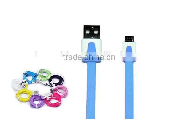 USB2.0 A to Micro USB B Data Sync Charge Cable Noodle Type Flat Pink