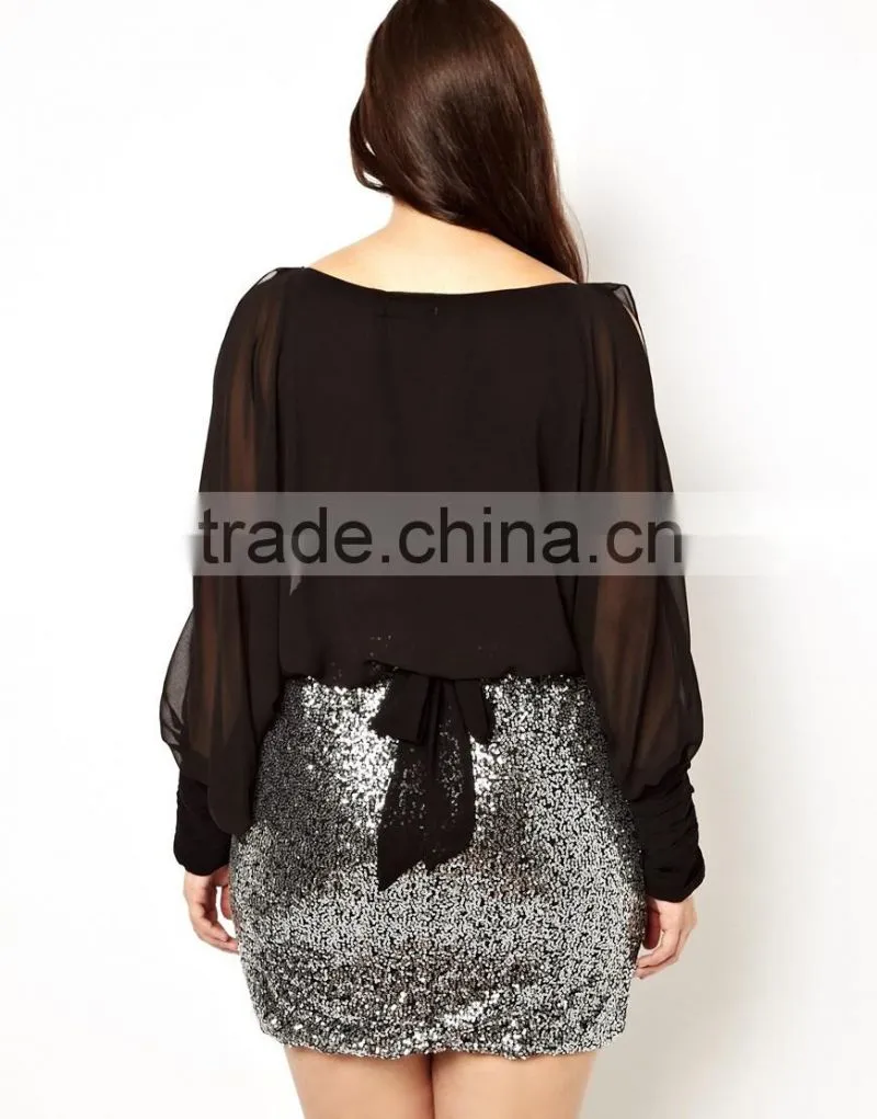 Fashion women short sexy sequin skirts plus size
