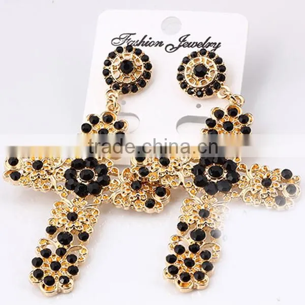 zhejiang mix colors rhinestone long large cross earring