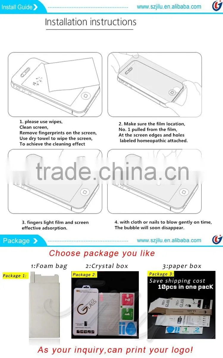9h hardness tempered glass screen protector for iphone 0.33MM tempered