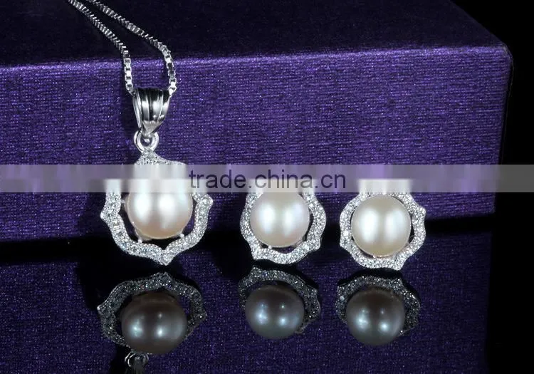 2015 new design freshwater pearl jewelry set jewelry in silver