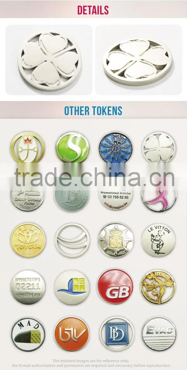 Best selling euro plastic / metal laser logo trolley shopping coin