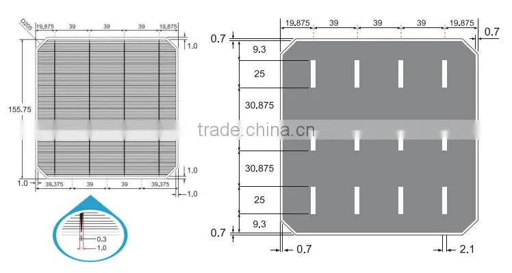 20% efficiency mono solar cell 4.77w cells solar 156x156