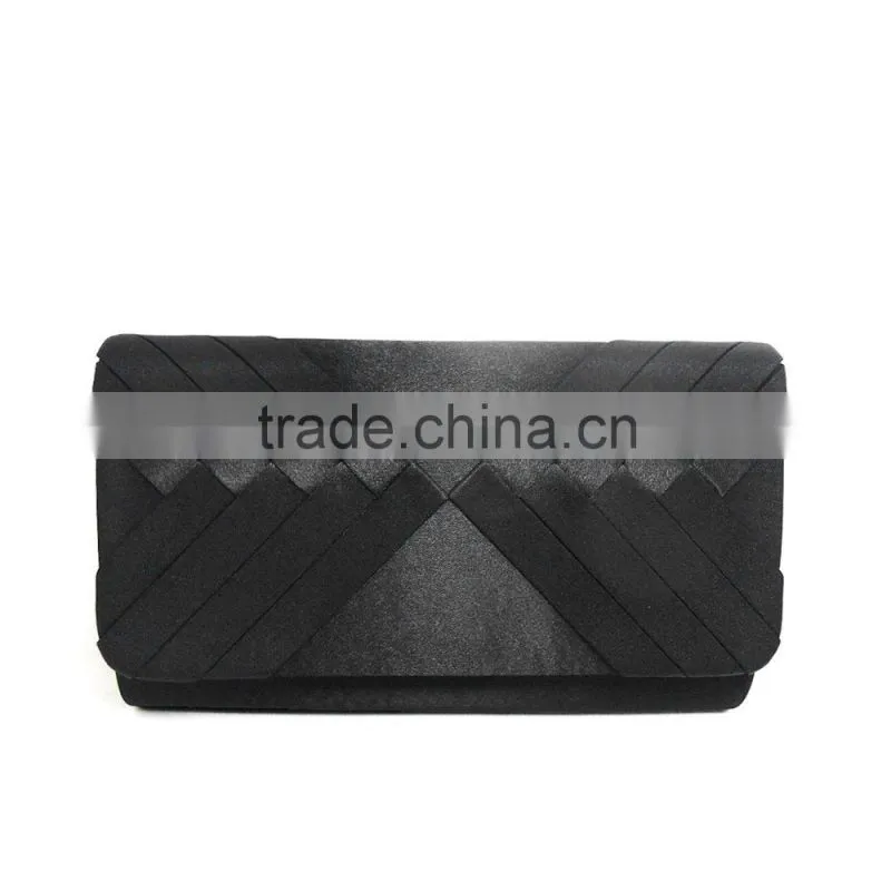 black fashion silk chiffon weave ladies hand bag for party