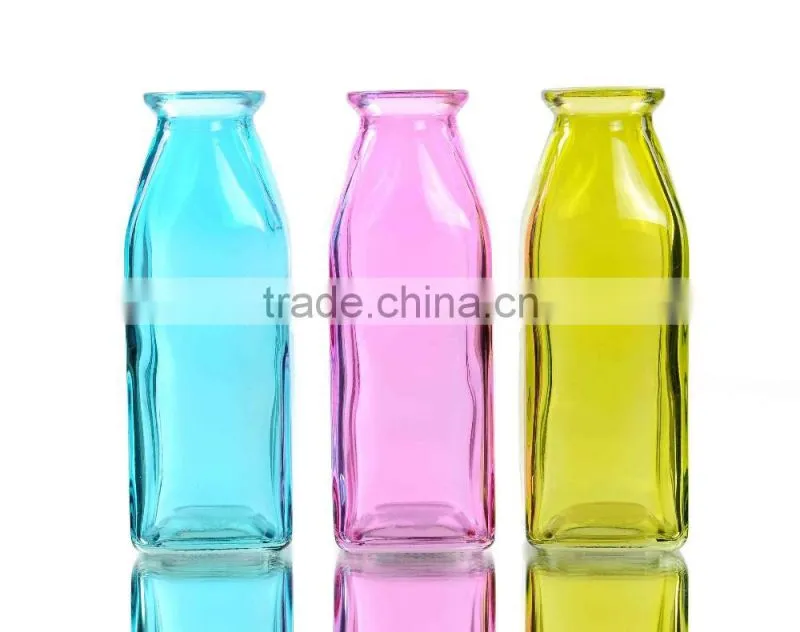 Square Shape Transparent Colored Glass Vases