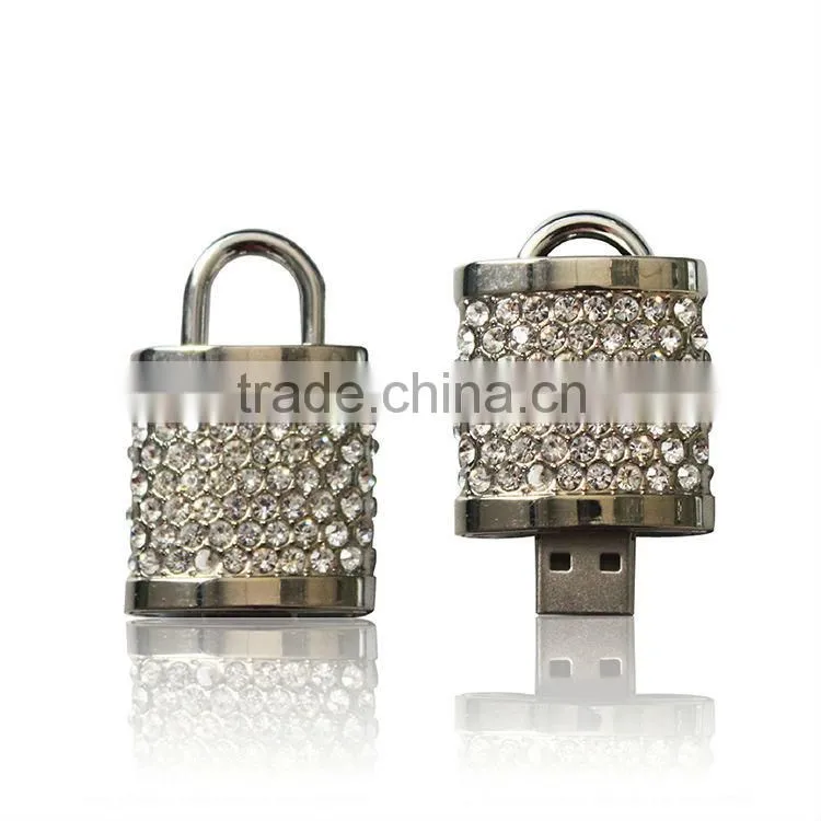 Good Design Flash USB Drives Wedding Gift, Lock Shape USB Pen Drive with Crystal Diamond 8GB