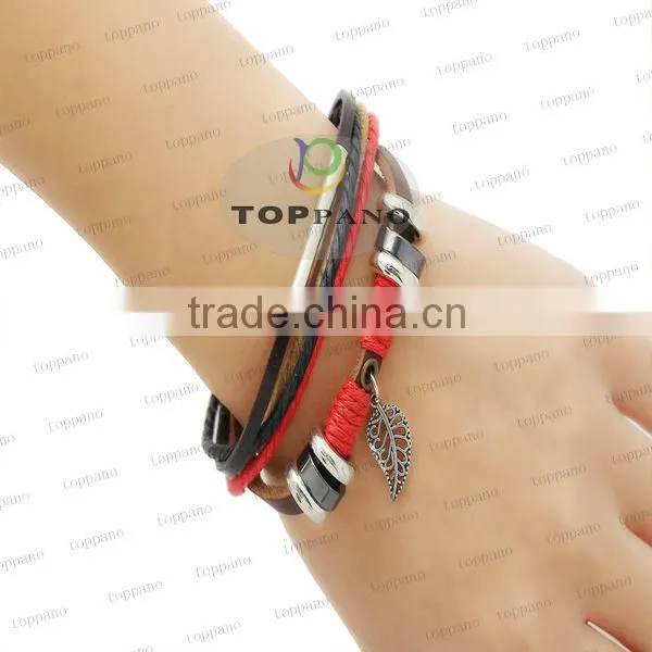 Hot selling leather bracelet vintagle style bead charm leather braided wrap leather bracelet
