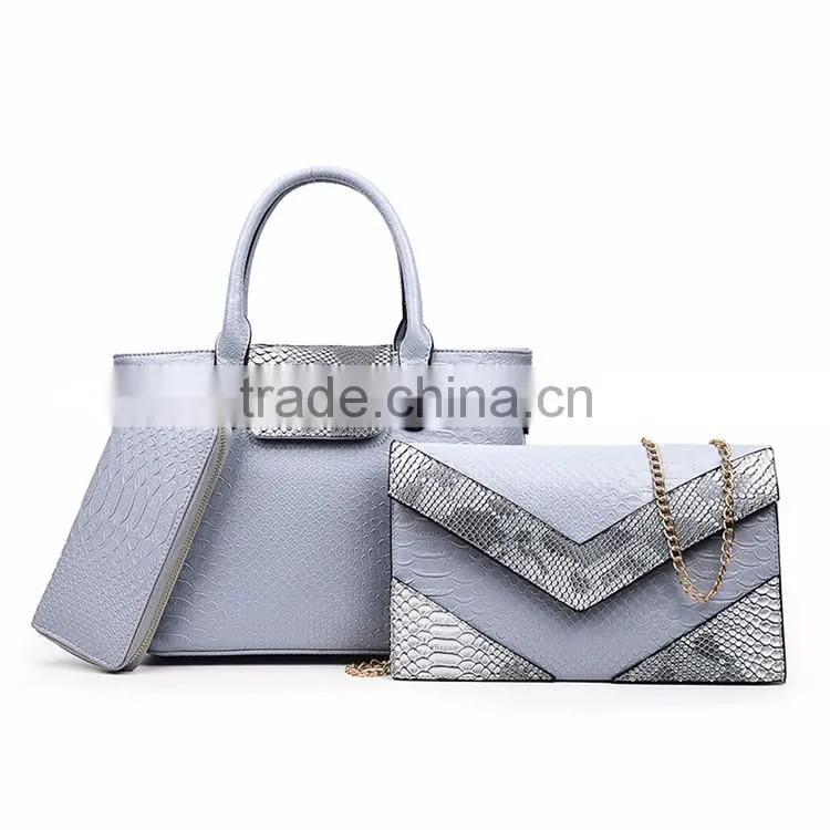 China Wholesale Fashion 3 in 1 Hand Bag Purses Snake Skin Leather Set handbags for lady