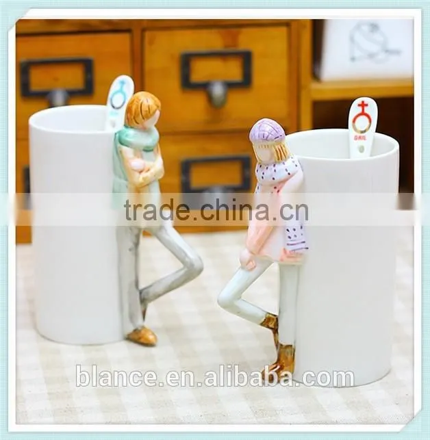 ceramic couple mug with unique handle for love souvenie