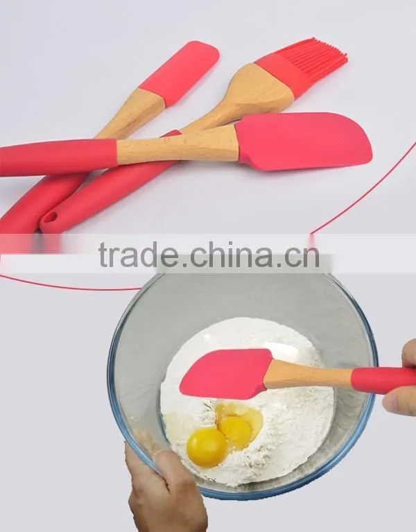 Food Grade Silicone Baking Tools Set Kitchen Cooking Tool with Wood Handle