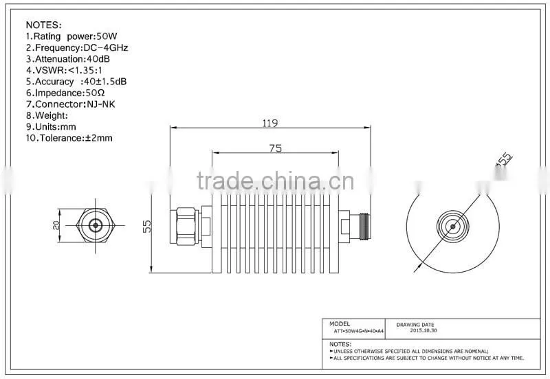 The power coaxial attenuators DC-6GHz RF communications
