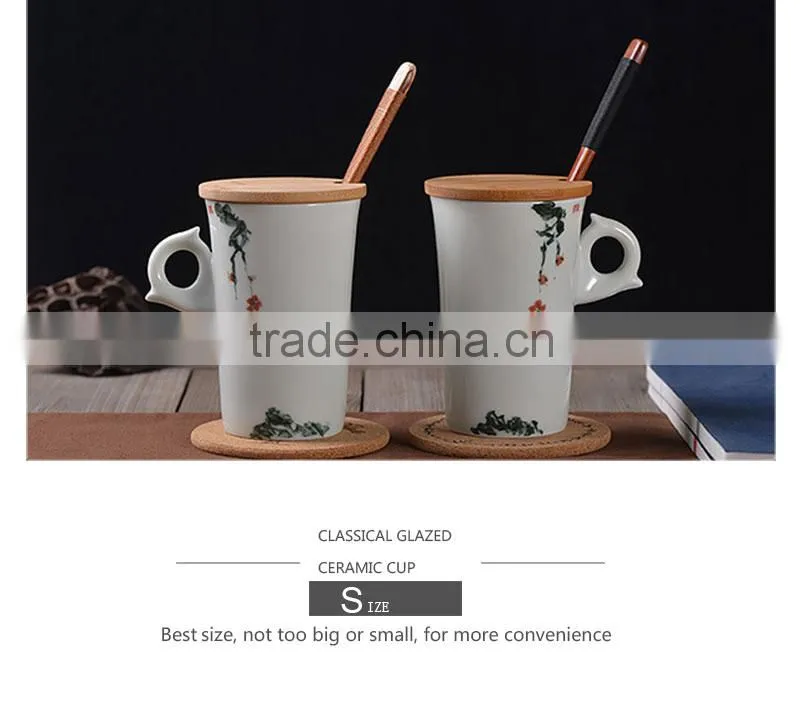 Factory direct top sale souvenir promotion gift ceramic hand made cup and wood lid CC-C049