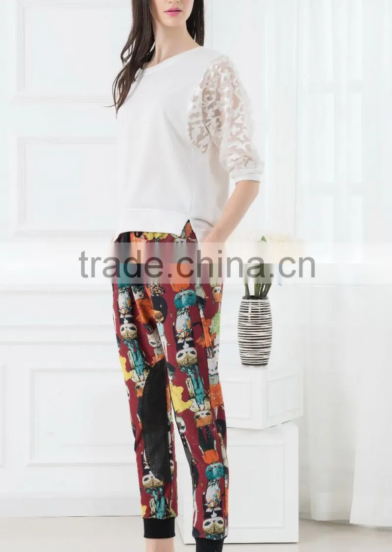 NEW ARRIVAL summer tops and blouses 2016 white lace sleeve shirt for woman chiffon fabric OEM tops cheap price