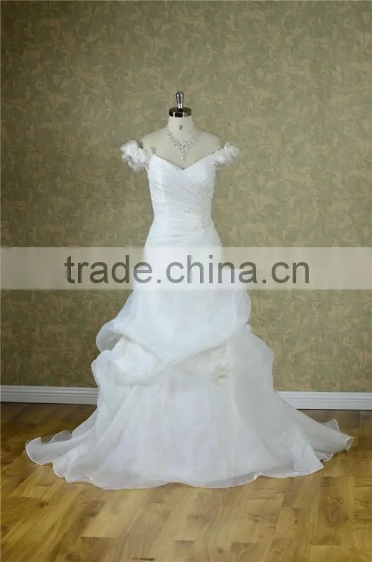 Sexy off-shoulder sweetheart handmade flower organza arab muslim wedding dress wedding gown