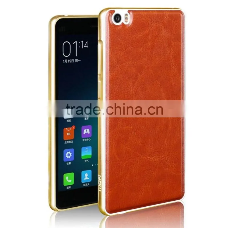 Charming leather back case for xiaomi mi note with metal frame