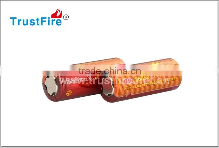 2014 TrustFire deep cycle batteries 3.7v 3400mah new style IMR 26650 high drain rechargeable battery unprotected FLAT top