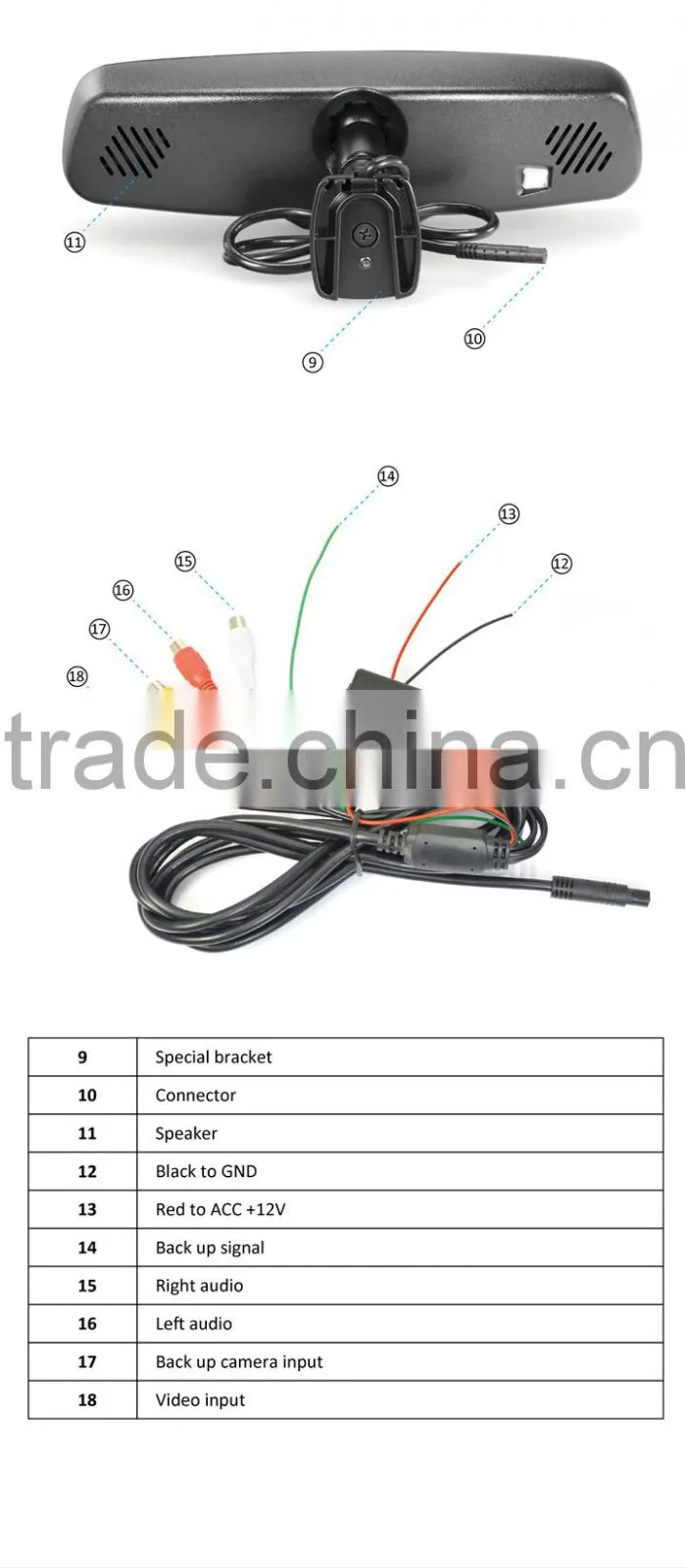 4.3 inch car rear view mirror monitor with mirror link and thin frame special for Honda and Kia