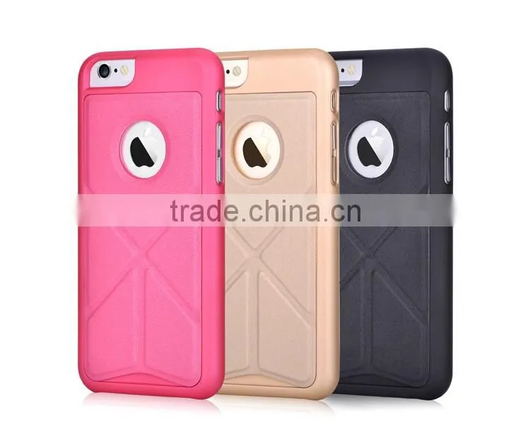 Plastic transformers PC + PU phone case with holder and standing leather back cover case for iphone 6s