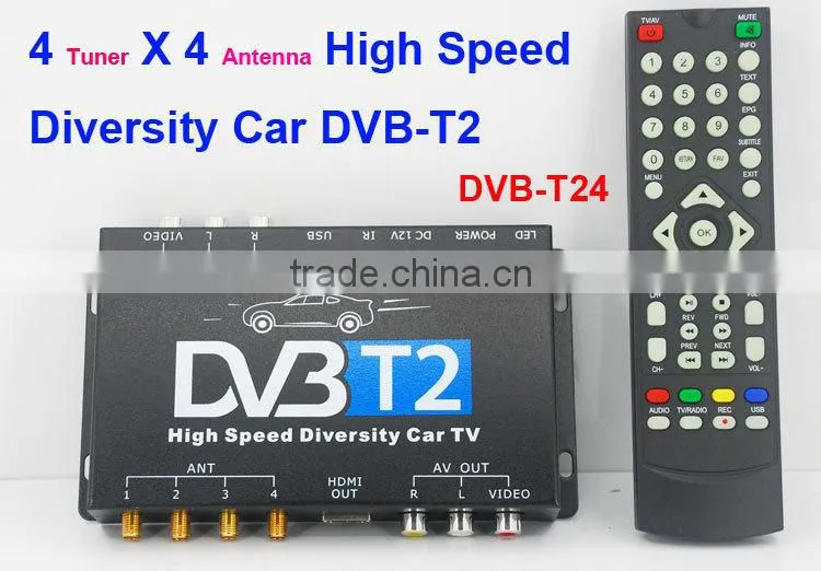 DVB-T24 hd Car DVB-T2 MPEG4 digital Set top box 4 Tuner 4 Antenna USB High Speed