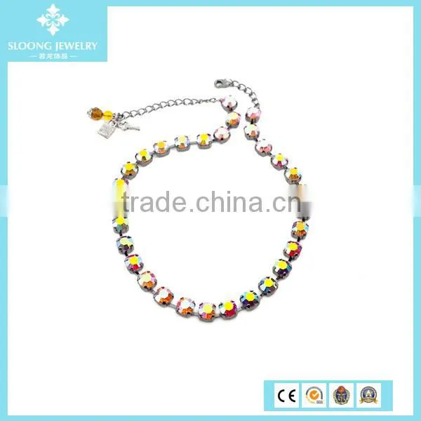 Colorful Copper Chain Quality Crystal Statement Necklace 2015