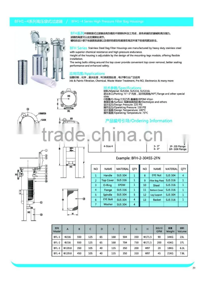 Cheap High Pressure Filter Bag Housings For Waste Water Treatment
