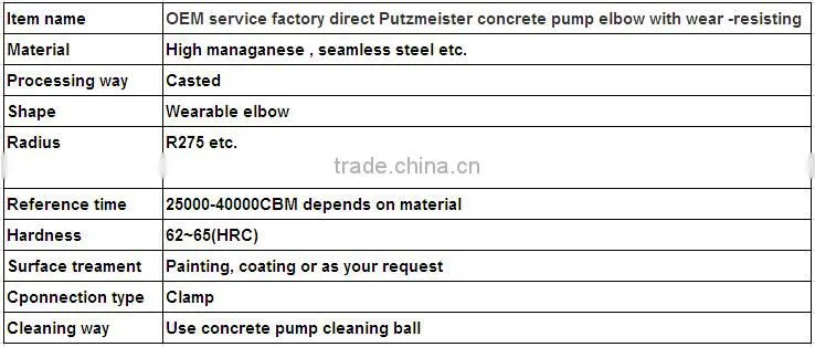 OEM service factory direct Putzmeister concrete pump elbow with wear -resisting