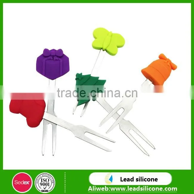 Silicone and Stainless Steel Material fruit fork set for tableware