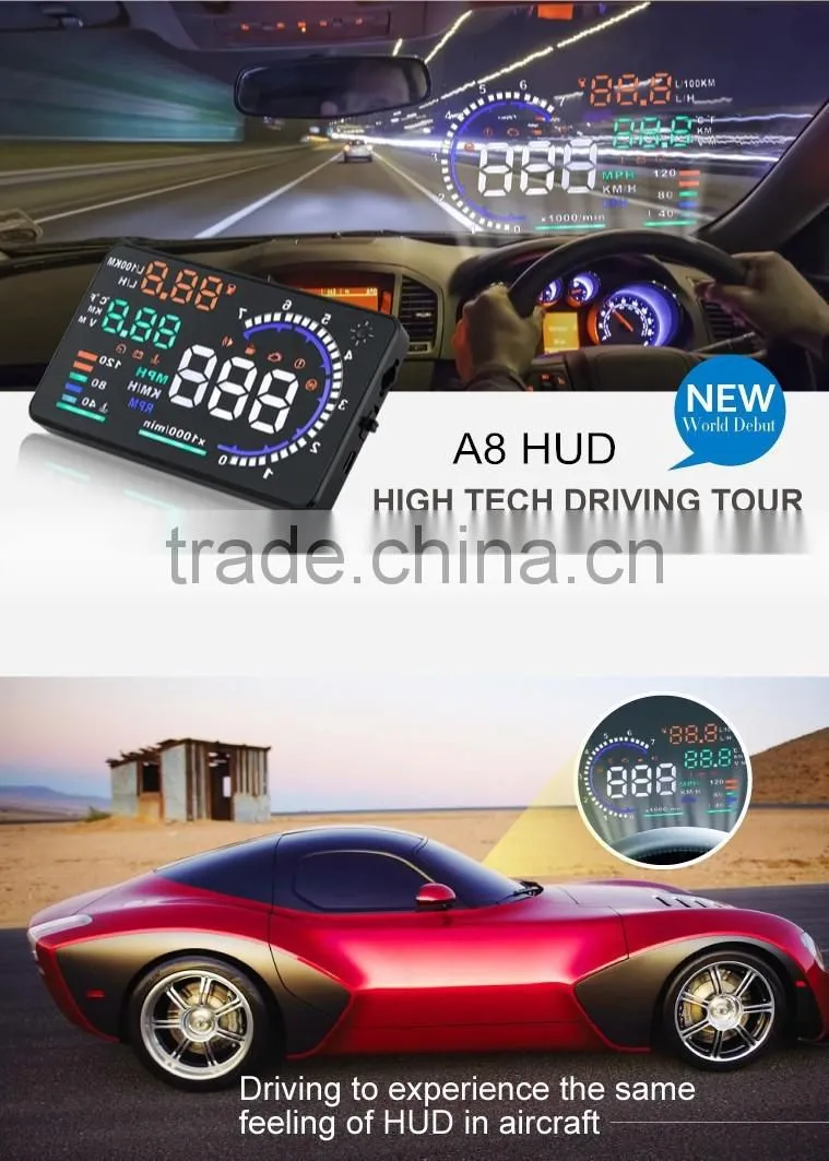 Hot-selling New Colorful Big 5.5 Display Screen Car HUD Head Up Display OBD2 Feul Comsuption/Speed/Tire Pressure Alarm Car HUD