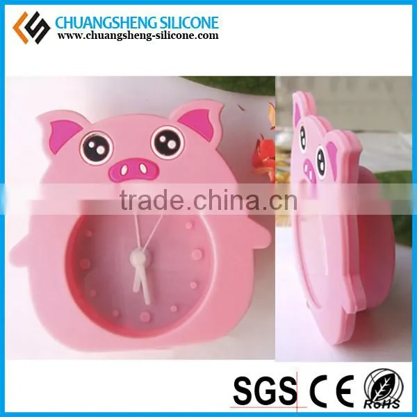 Cute Pig Watch shape silicone table alarm clock in the bedroom for children