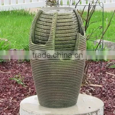 Dark Gray Stone Pillar & Silver Bowls Outdoor Water Fountain