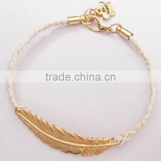 matta gold leaf charm handwoven wax cord bracelet customized charm friendship bracelet