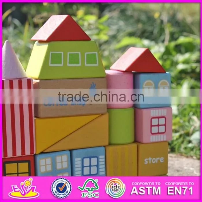 2017 new design 19 pieces model buildings kids wooden block set W13A119