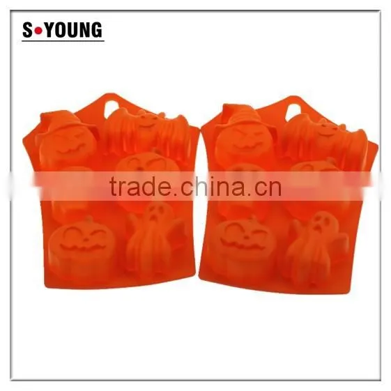 11003 6 Holes Halloween pumpkin shape baking silicon cake mould,