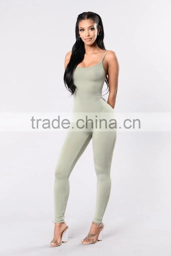 Wholesale Women Rompers Trendy and Stylish 95% Cotton 5% Spandex Spaghetti Strap Catsuit Womens Bodycon Jumpsuit
