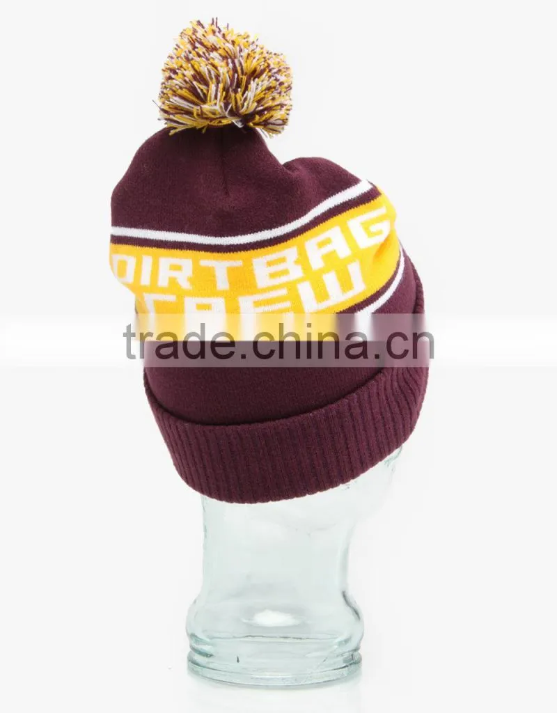 Acrylic wholesale custom knitted beanie hats with a ball