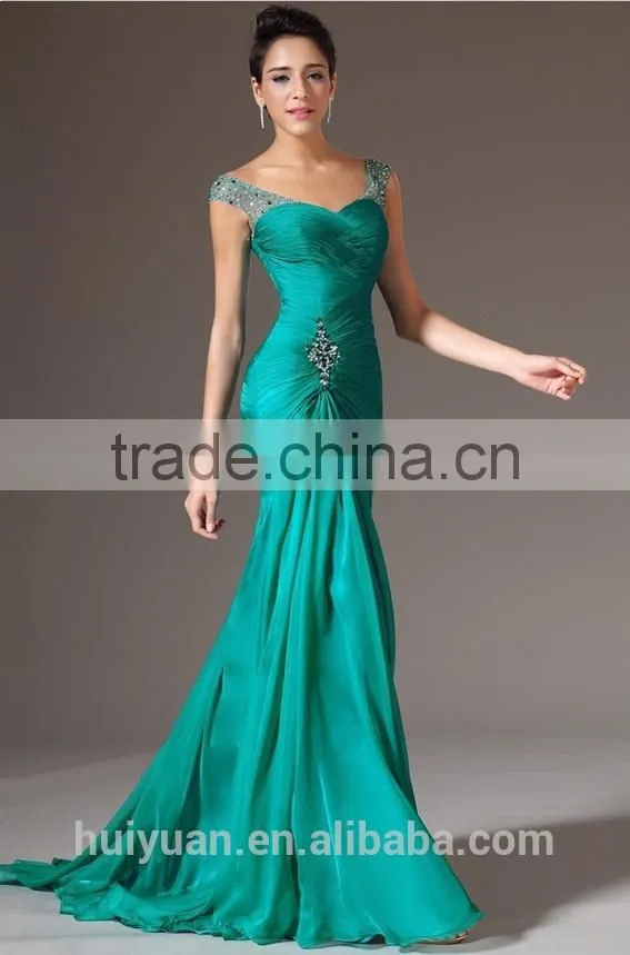 2015 fashion long green chiffon women evening dinner dress