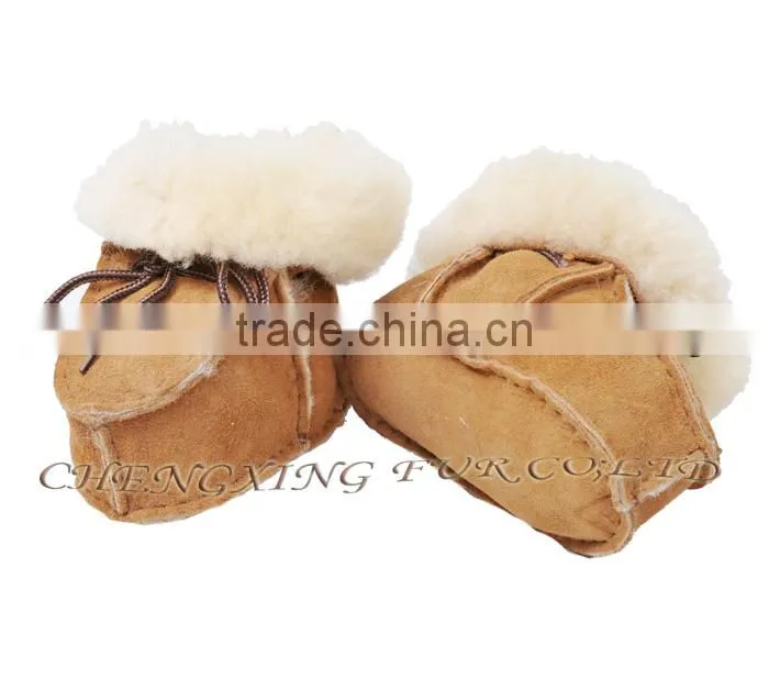 CX-SHOES-05C Chengxing Fur Wholesale Real Sheepskin Baby Shoes
