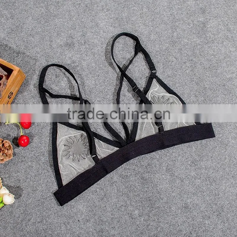 Lace & Polyester transparent sexy bra top,black and white sexy nipple bra