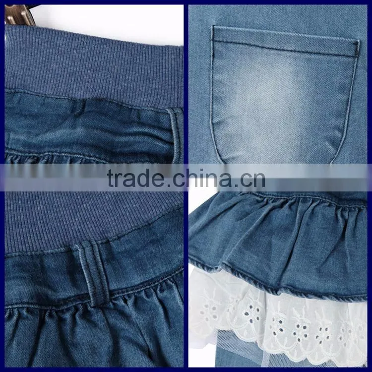 Latest design round pocket design sky blue culottes lace kid ruffle dress pants