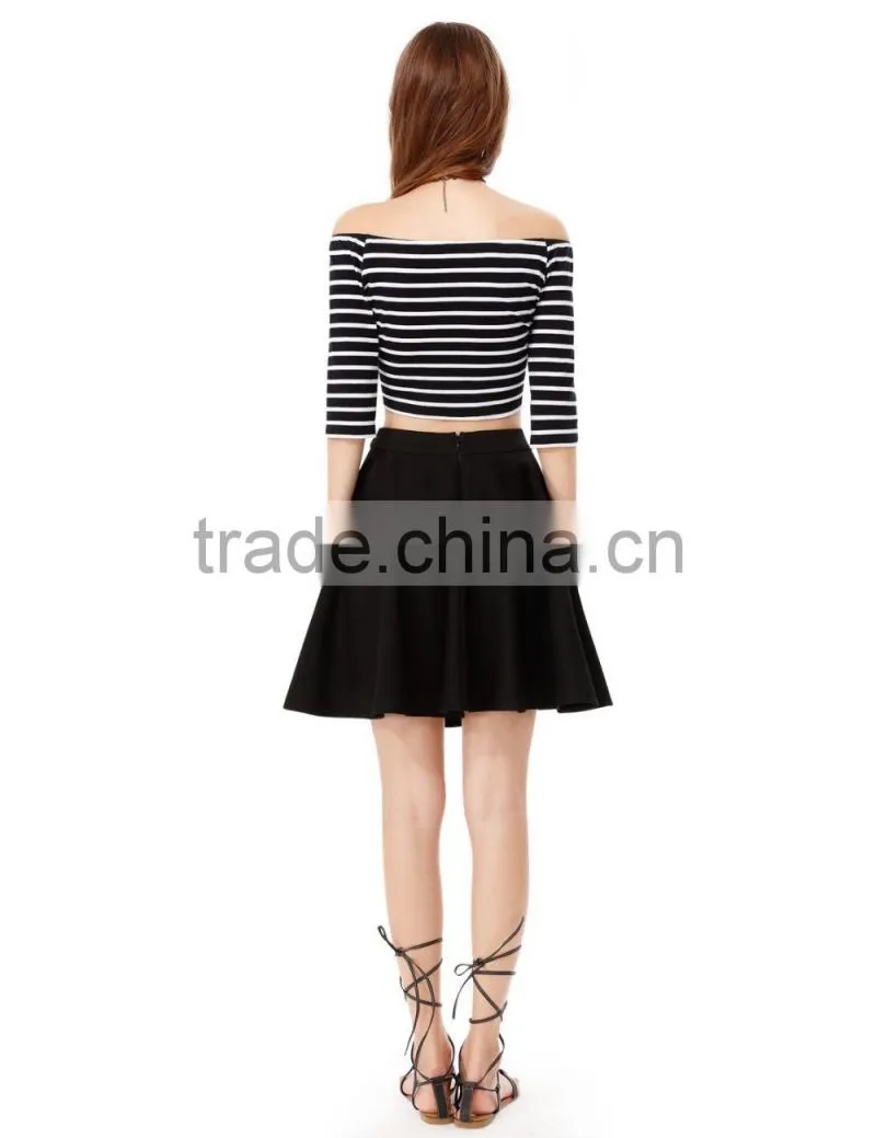 Latest Women Off Shoulder Striped Half Sleeve Short Casual Dress Designs For Ladies