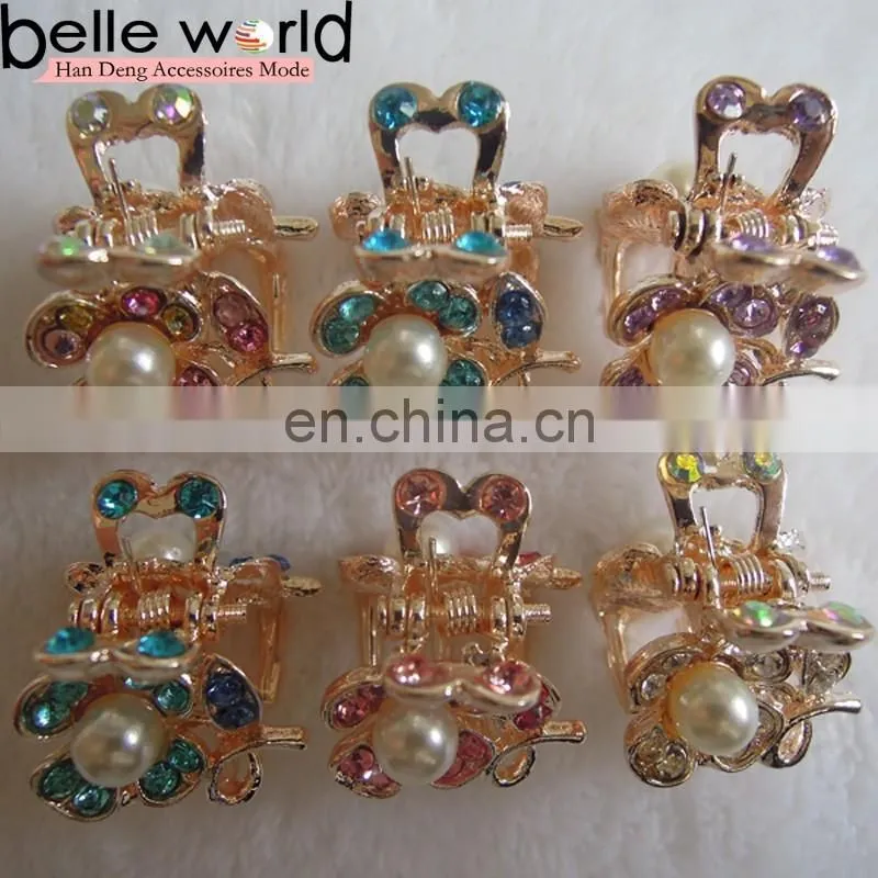 Wedding Flower Rhinestone Pearl Mini Hair Claw Clips