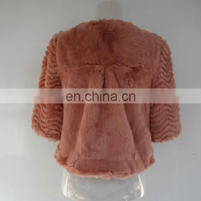 2013 stylish pink rabbit fur coat for women
