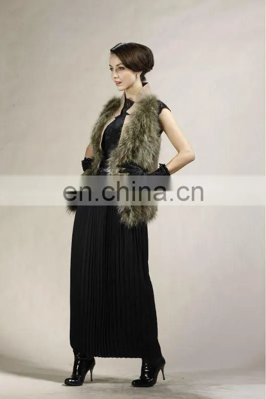 Racoon Dog Fur Gilet With Real Lamb Leather Trim New Fashion Women Gilet STY.NO. 5016#