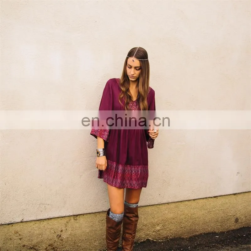 Ladies casual long sleeve montage autumn winter dress