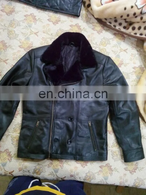 Men High quality Double press jacket with fur collar/ leather fashion jacket