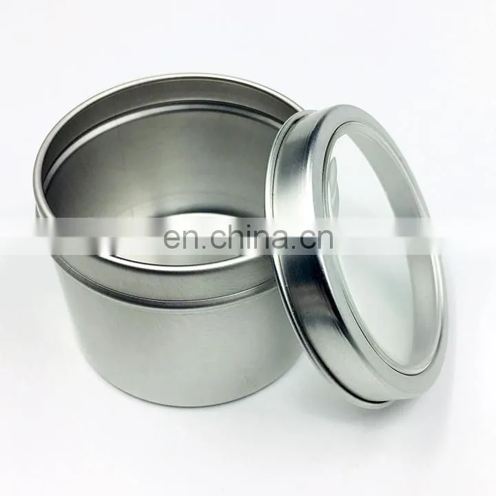 Quality aluminum alloy round travel candle tin box with clear window